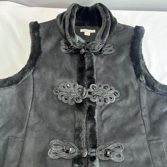 Coldwater Creek Faux Suede Faux Fur Vest L Gray Toggle Closure Winter Boho - Picture 11 of 12
